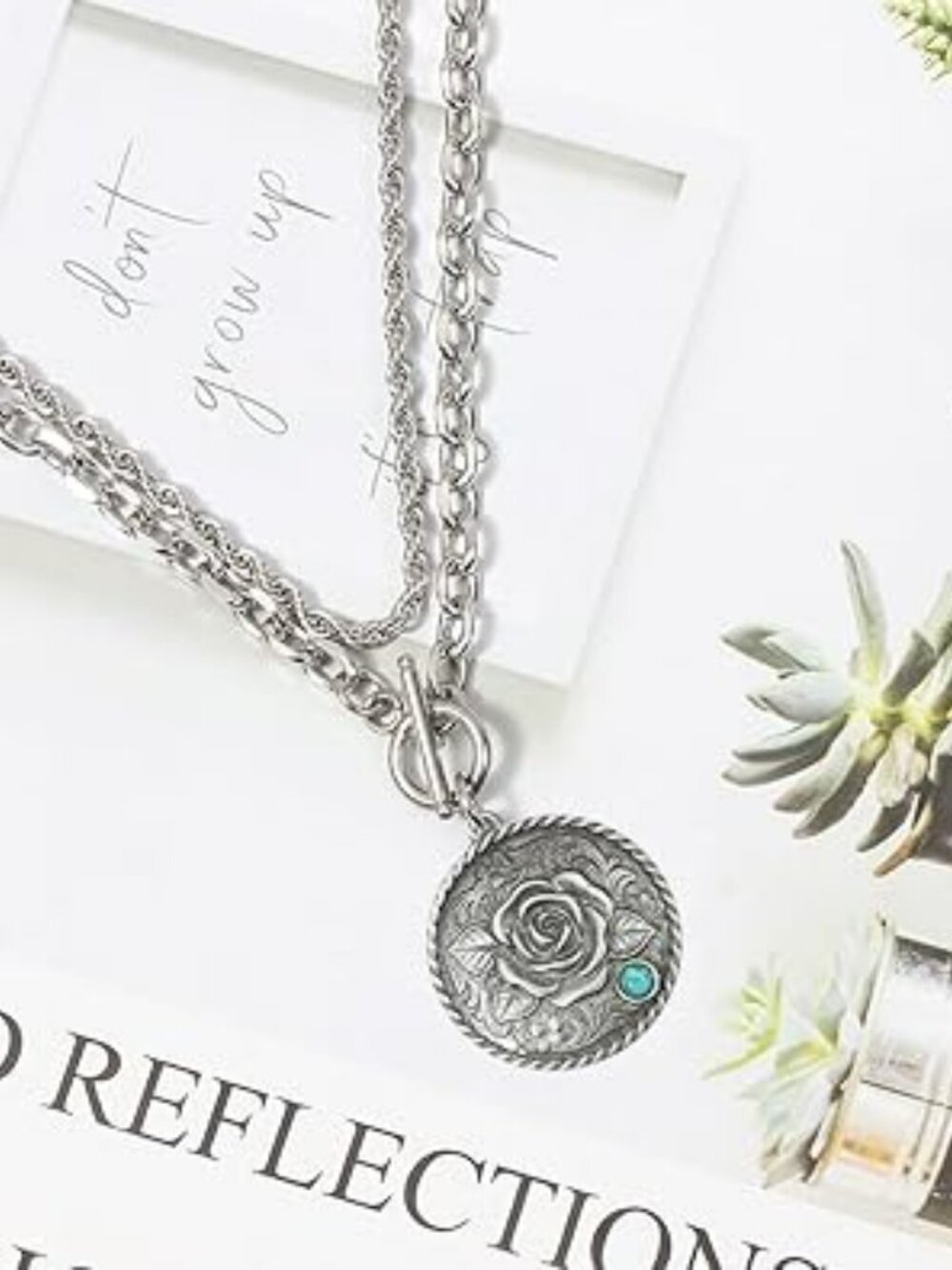 Boho Cowgirl Layered Necklace Rose and Turquoise Western Jewelry NEW - Picture 3 of 3